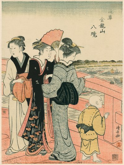 Beobachtung des Wasserfestivals von der Azuma-Brücke, aus der Serie "Acht Bezirke des Kinryuzan-Tempels in Asakusa (Asakusa Kinruzan hakkei)" von Torii Kiyonaga