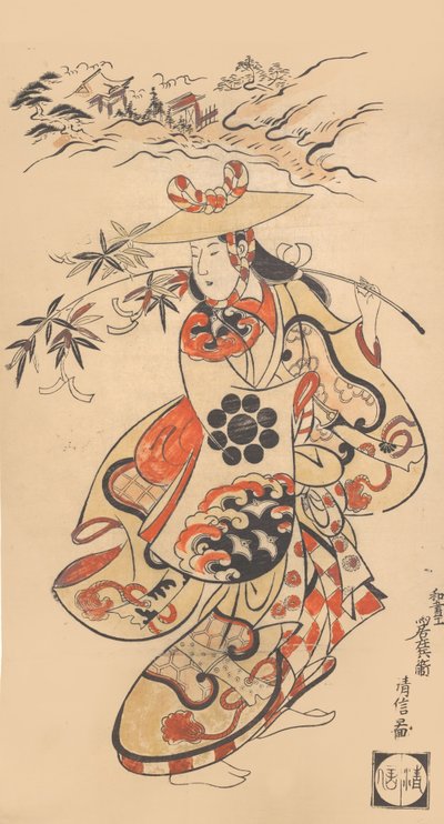 Schauspieler Sawamura Kodenji als Frau zur Zeit des Tanabata-Festivals, 1698 von Torii Kiyonobu I