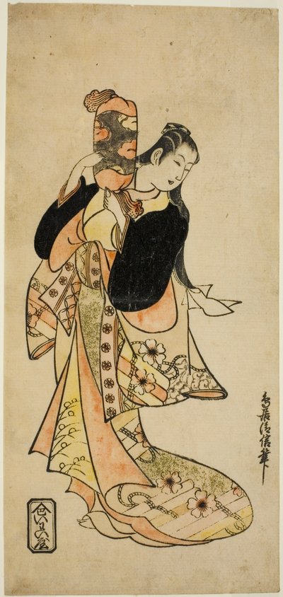 Der Schauspieler Ichikawa Monnosuke I als Oiso no Tora im Stück "Nigiwai Suehiro Soga," aufgeführt im Morita Theater im ersten Monat, 1721 (?) von Torii Kiyonobu I