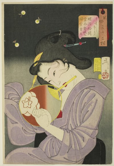 Erfreut (Ureshiso), aus der Serie "Zweiunddreißig Aspekte von Frauen (Fuzoku sanjuniso)" von Tsukioka Yoshitoshi