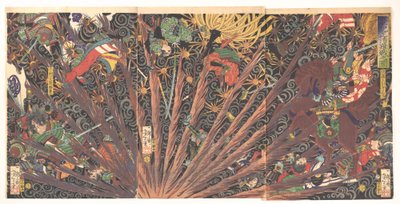 Masakiyos herausfordernde Schlacht, aus Taiheiki (Chronik des großen Friedens) von Tsukioka Yoshitoshi