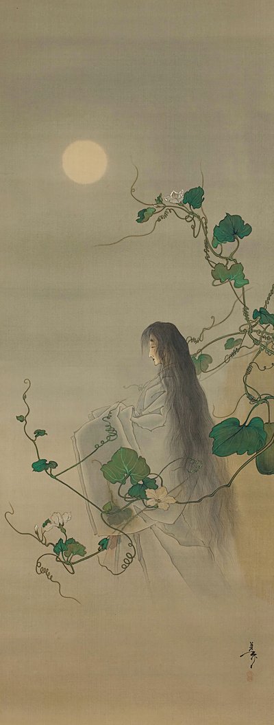 Der Geist der verstorbenen Yugao, umwunden von Mondblumenranken, ca. 1892 von Tsukioka Yoshitoshi