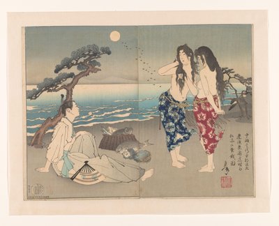 Yukihira Ason am Strand mit den Taucherinnen Murasame und Matsukaze von Tsukioka Yoshitoshi