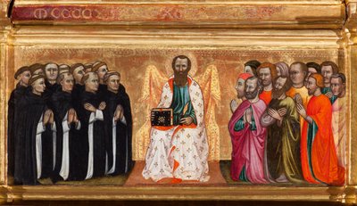 Predella mit dem Leben des hl. Bartholomäus, aus Jungfrau und Kind umgeben von Engeln und Heiligen (Öl auf Tafel) von Turino Vanni
