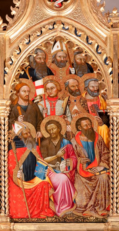 Heilige, Detail aus Jungfrau und Kind umgeben von Engeln und Heiligen (Detail) von Turino Vanni