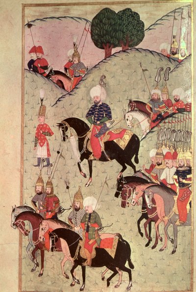 Sultan Selim II (1524-74) reitet zwischen Kotahia und Belgrad, um sich der kaiserlichen Armee anzuschließen, 1584-89 von Turkish School