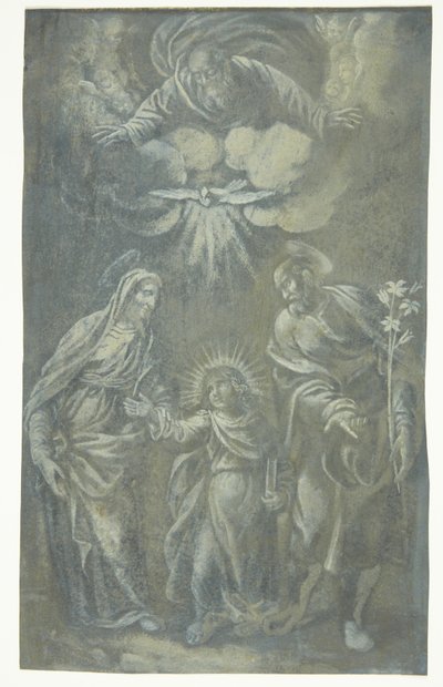 Die Heilige Familie wandert unter Gott dem Vater und dem Heiligen Geist von Ubekendt