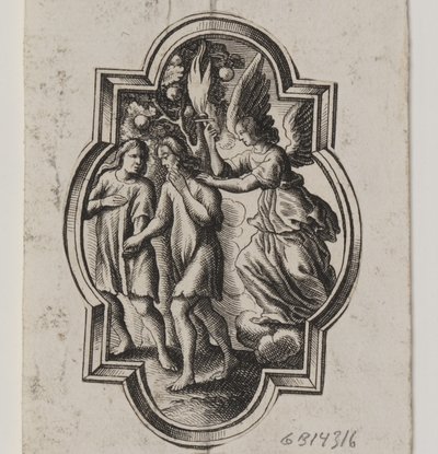 Emblem mit Adam und Eva, die aus dem Paradies vertrieben werden von Ubekendt