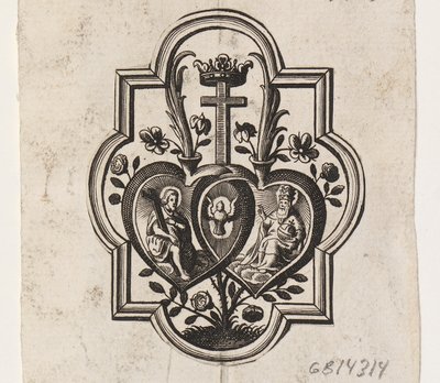 Emblem mit zwei Herzen und der Dreifaltigkeit von Ubekendt