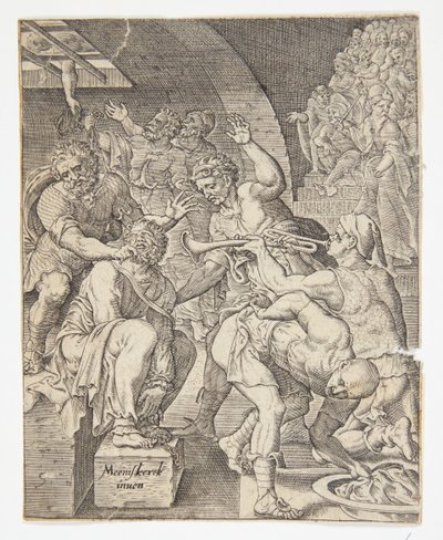 Die Verspottung Christi von Ubekendt efter Dirck Volckertsz. Coornhert efter Maarten van Heemskerck