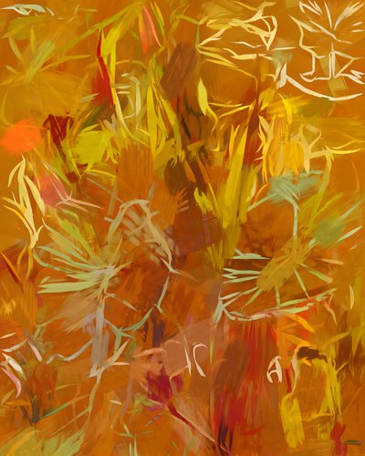 Goldenes botanisches Abstrakt von Uma Gokhale
