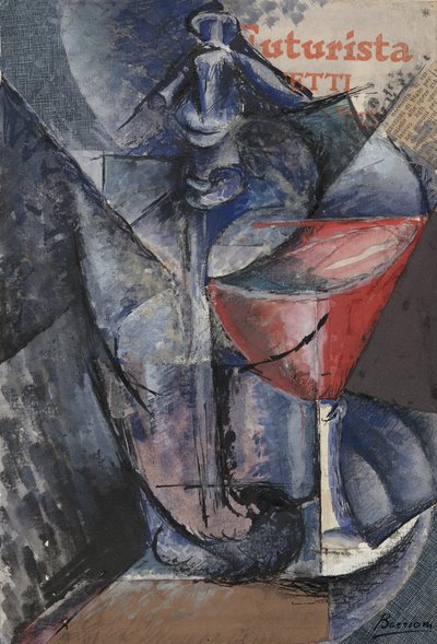 Stillleben: Glas und Siphon, ca. 1914 (Collage, Gouache, Feder und Tinte) von Umberto Boccioni
