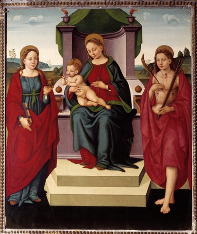 Madonna auf dem Thron zwischen St. Magdalena und Sebastian von Umbrian School