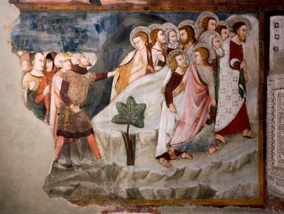 Die Flucht der Apostel (Detail). Fresko der Schule von Umbrien aus dem 15. Jahrhundert. Obere Kirche. Kloster von San Benedetto (Sacro Speco), Subiaco (Rom), Italien von Umbrian School
