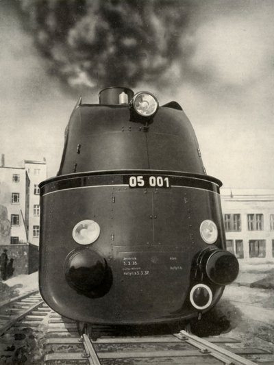 119 Meilen pro Stunde wurden bei einer Testfahrt dieser neuen deutschen stromlinienförmigen Lokomotive erreicht, 1935-36 von Unbekannt
