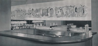 Eine Cocktailbar-Wandmalerei in geschnitztem und emailliertem Linoleum im Berkeley Hotel, Montreal, 1942 von Unbekannt