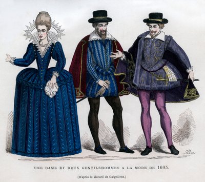 Eine Dame und zwei Herren in französischer Tracht von 1605 von Unbekannt