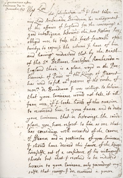 Ein Brief von Oliver Cromwell an Kardinal Mazarin, 4. Dezember 1657, 1899 von Unbekannt