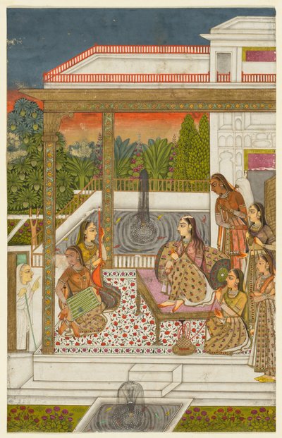Eine Prinzessin mit Begleitern auf einer Terrasse, ca. 1720-1730 von Unbekannt