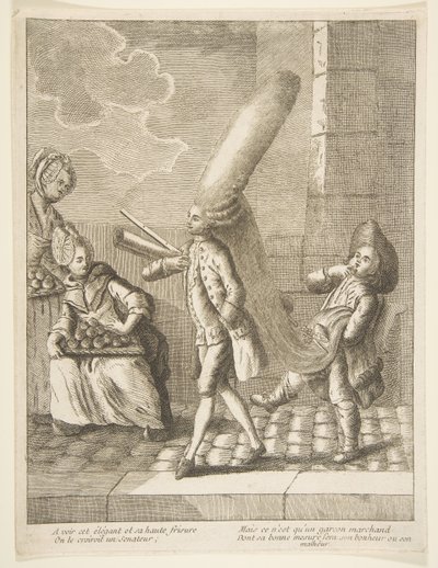 Ein eleganter Herr mit hoher Frisur, Man könnte ihn für einen Senator halten, aber er ist nur ein..., 1720-75 von Unbekannt