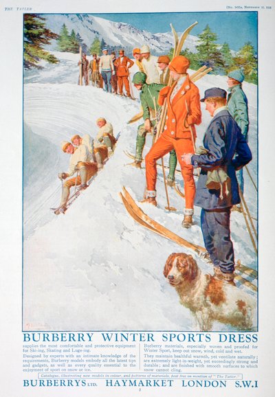 Werbung für Burberry-Wintersportkleidung, 1928 von Unbekannt