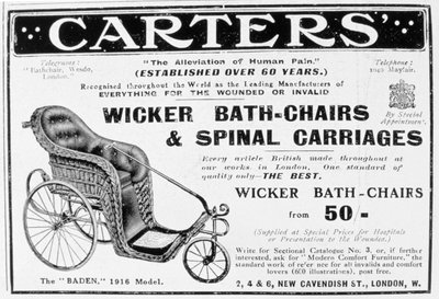 Werbung für Carters Korbbadstühle und Wirbelsäulenwagen, 1916 von Unbekannt