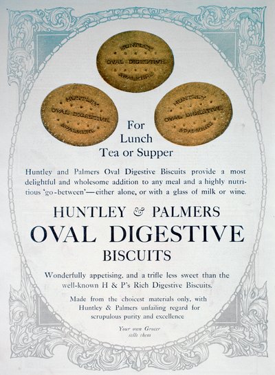 Werbung für Huntley und Palmers Oval Digestive Biscuits, 1909 von Unbekannt