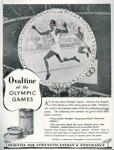 Werbung für Ovomaltine bei den Olympischen Spielen 1948 in London (Lithografie) von Unbekannt