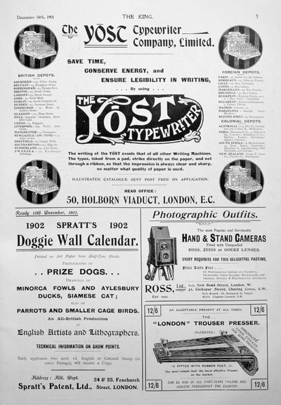 Werbeseite aus dem King-Magazin, 14. Dezember 1901 von Unbekannt