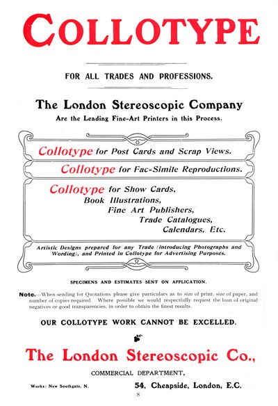 Eine Werbung für den Collotypie-Prozess, angeboten von der London Stereoscopic Company, 1903 von Unbekannt