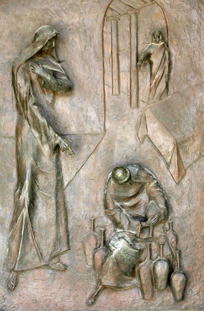 Türskulptur der Verkündigungsbasilika: Wunder der Hochzeit zu Kana, Nazareth, Israel von Unbekannt