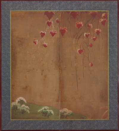 Herbstrebe, entfernte Bäume und Schnee, Edo-Periode, 1615-1868 von Unbekannt