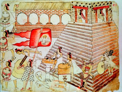 Aztekische Krieger verteidigen den Tempel von Tenochtitlan gegen die Konquistadoren, 1519-1521 von Unbekannt