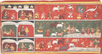 Bakasura, der Kranichdämon, kommt in Brindavan an... ein verstreutes Bhagavata Purana..., ca. 1700 von Unbekannt