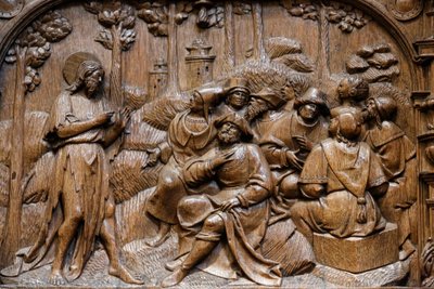 Basilika von St. Denis, Stände der Goillon-Kapelle (Anfang des 16. Jahrhunderts), Darstellung Jesu, der sich in Gleichnissen vor den Bewohnern Palästinas äußert, Saint-Denis, Frankreich von Unbekannt