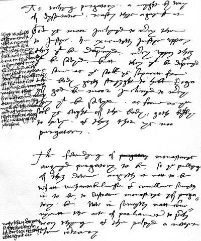 Bischof Latimers Argumente gegen die katholische Lehre des Fegefeuers mit Randnotizen von König Heinrich VIII., ca. 1538 von Unbekannt