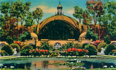 Botanisches Gebäude und Lagune. San Diego, Kalifornien, ca. 1941 von Unbekannt