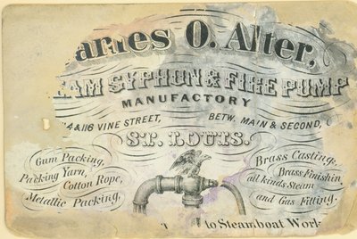 Visitenkarte von James O. Alter, Dampfsiphon- und Feuerpumpenfabrik, St. Louis, ca. 1870 von Unbekannt