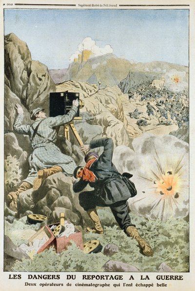 Kameraleute unter Beschuss während der Dreharbeiten im Ersten Balkankrieg, 1912 von Unbekannt