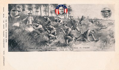 Angriff der Rough Riders auf die Spanier im Hinterhalt, La Quasina, 24. Juni 1898, um 1900 von Unbekannt