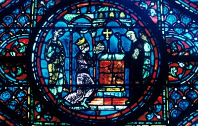 Karl der Große übergibt Reliquien an die Kapelle in Aix, Buntglas, Kathedrale von Chartres, Frankreich, um 1225 von Unbekannt
