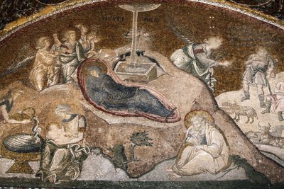 Chora-Kirche Museum: Geburt Jesu Mosaik (Maria ruht nach der Geburt, Joseph sitzt), Istanbul, Türkei von Unbekannt