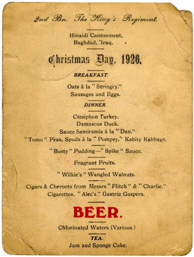 Weihnachtsmenü, 2. Bataillon des Königsregiments, Irak, 1926 von Unbekannt