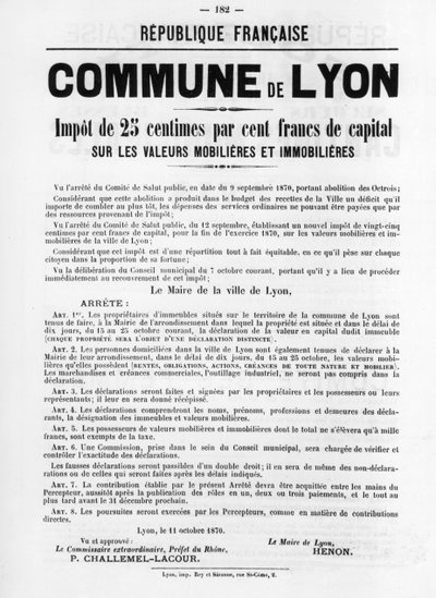 Commune de Lyon, aus Französische politische Plakate der Pariser Kommune, Mai 1871 von Unbekannt