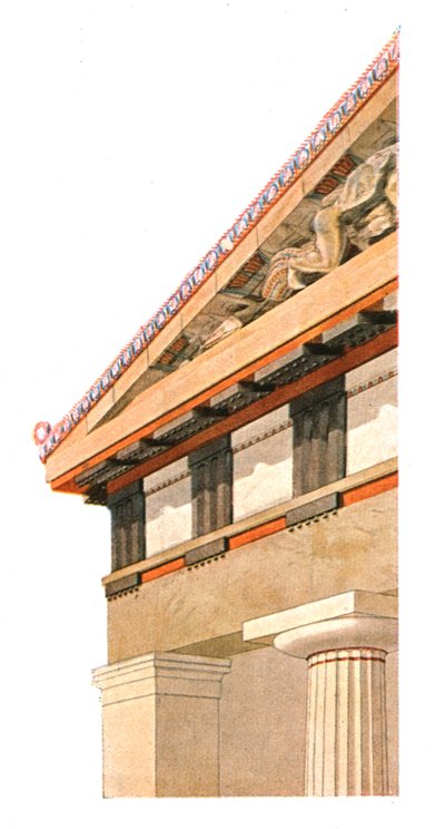 Ecke des Giebels des alten Tempels der Athena auf der Akropolis in Athen, Griechenland, 1928 von Unbekannt