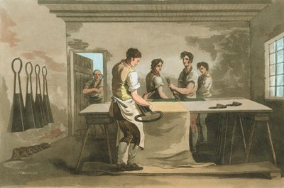 Wolle scheren, um einen gleichmäßigen Flor zu erhalten, 1814 von Unbekannt