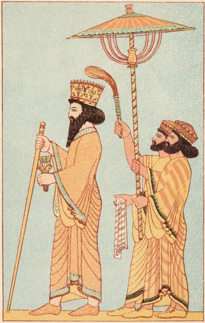 Darius I. 548-486 v. Chr., Achämenidenkönig von Persien ab 521, mit Begleitern, 1881 von Unbekannt