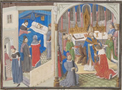 Tod von Amalrich I. von Jerusalem. Krönung von Balduin IV. Miniatur aus der Historia von Wilhelm von Tyrus, 1460er von Unbekannt