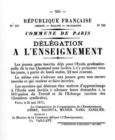 Delegation a LEnseignement, aus Französische politische Plakate der Pariser Kommune, Mai 1871 von Unbekannt