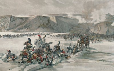 Zerstörung der sich zurückziehenden Russen am Satschan-See, 1805, 1896 von Unbekannt